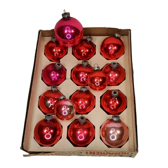 Lot of 12 Vtg Large Shiny Brite Mercury Glass Pink Christmas Ornaments Holiday - Picture 1 of 12